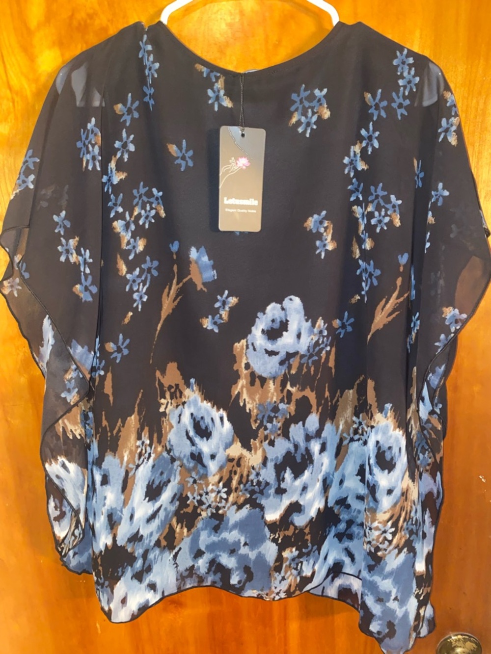 Lotusmile Women's Loose Flouncing Flutter Sleeve Double-Layered Shirt, SZ L NWT - Picture 5 of 6